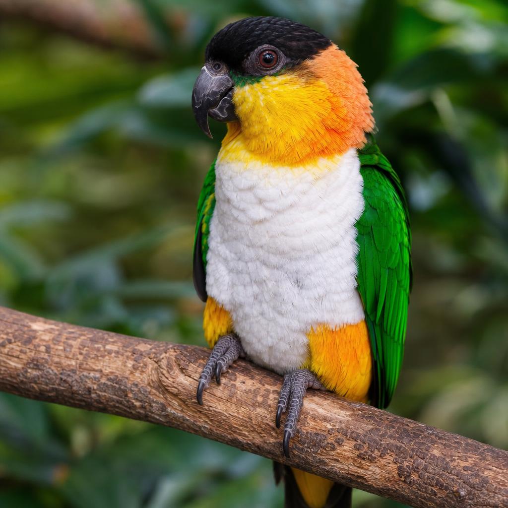 Caique cabeza negra (Pionites melanocephalus) – colores vibrantes