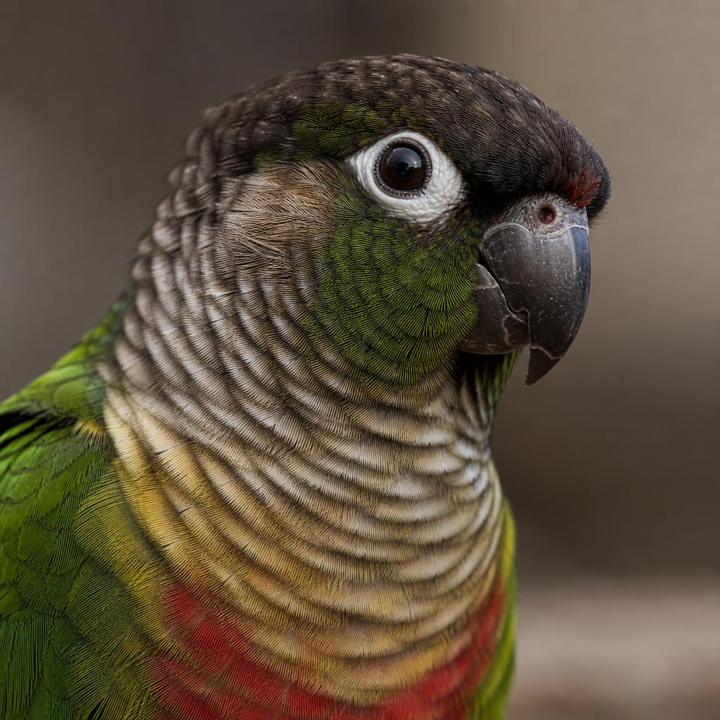 Conuro Mejilla Verde – plumaje escamado