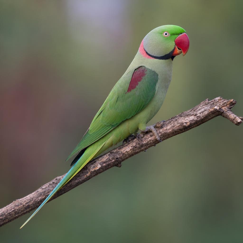 Periquito Alejandrino (Psittacula eupatria) – parche rojo en el hombro